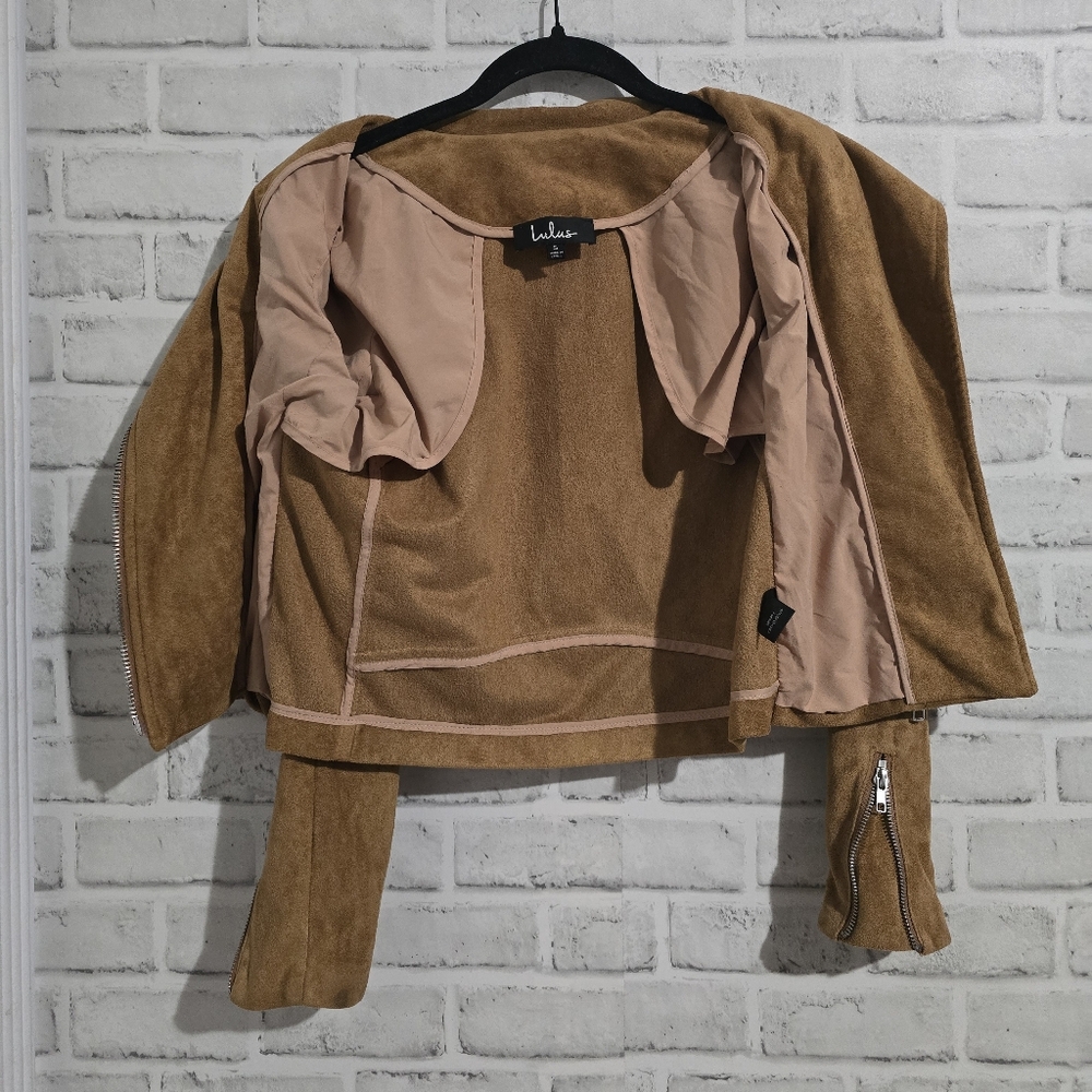 Lulus Faux Suede Moto Jacket Tan size S - Picture 8 of 11